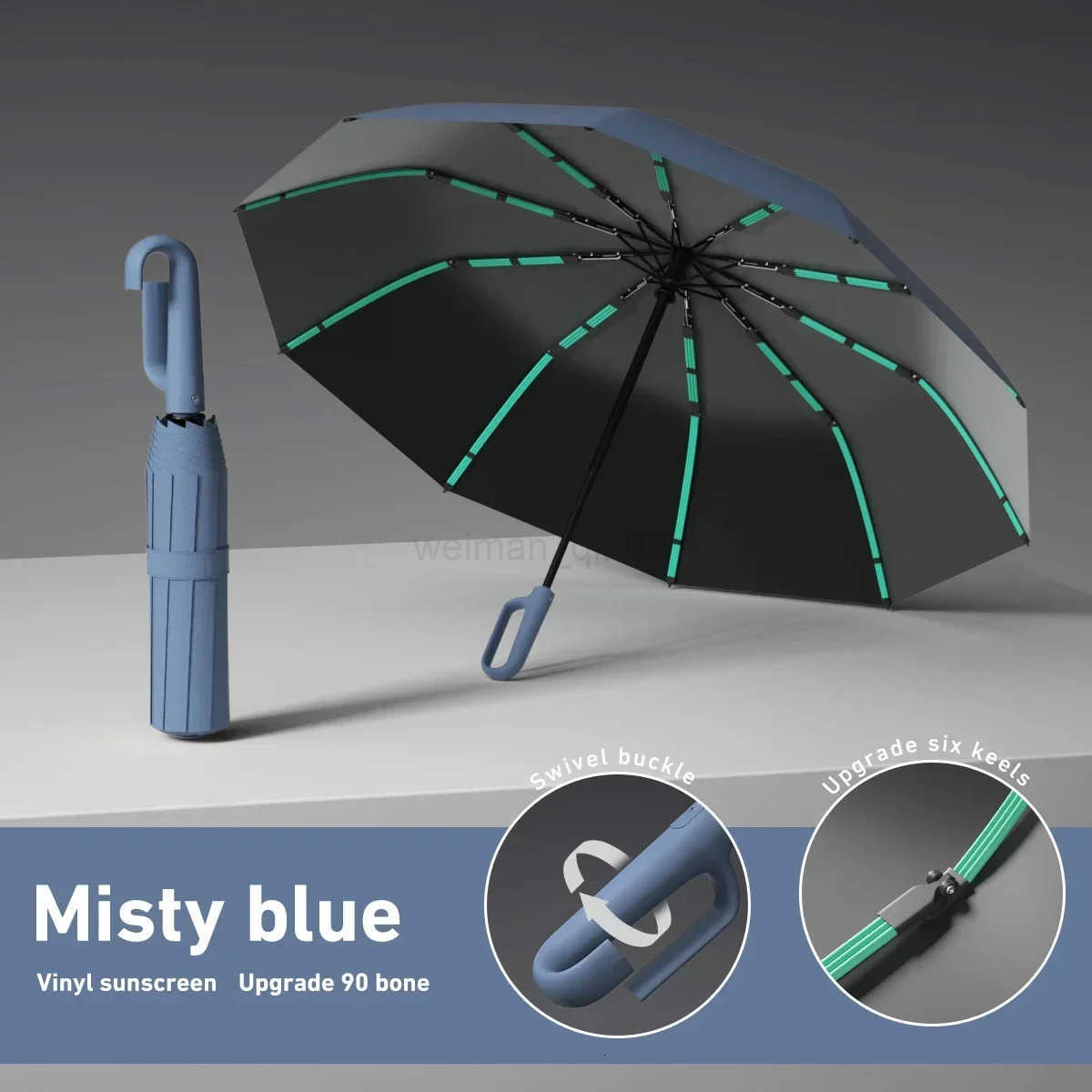 Latest Extra Large Reinforced Wind-resistant Rain-resistant Dual-purpose UV-resistant Fully Automatic Ring-buckle Umbrella H260314