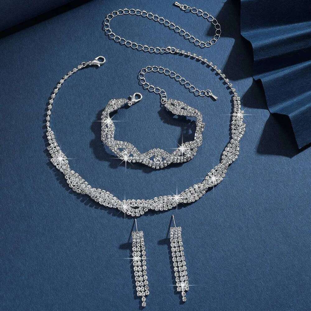 3pcs Luxury Zircon Stud Earrings Necklace for Women, Stainless Steel Hypoallergenic Wedding Banquet Sparkle Jewelry Set Gift Z260313