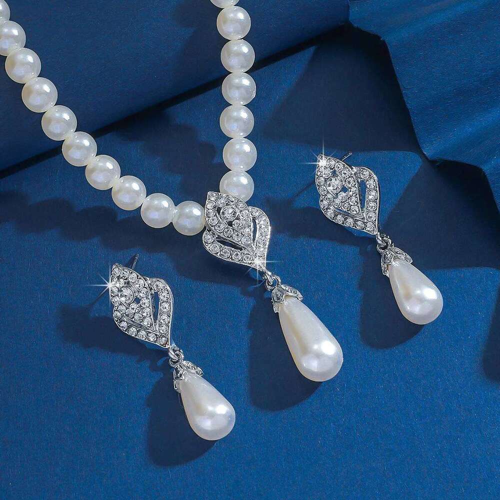3PC Women's Fashion Trendy Pearl Water Drop Necklace Earrings Jewelry Set Wedding Banquet Party Holiday Gift Z260313