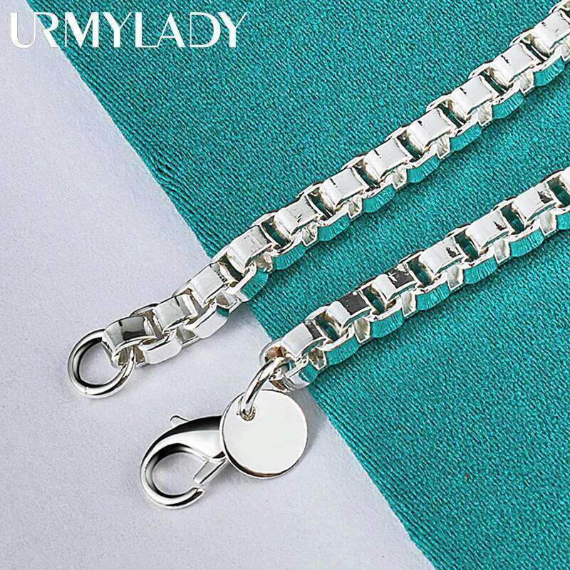 URMYLADY 925 Sterling Silver 4mm Box Chain Bracelet For Men Women Wedding Party Charm Jewelry Z260313