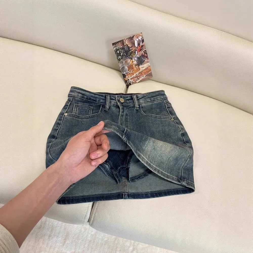 Plus Size RETRO Denim Mini Skirt Summer New American Style Hot High Waist Anti-Light Slim A- Line Wrap around Short Skirt M260314