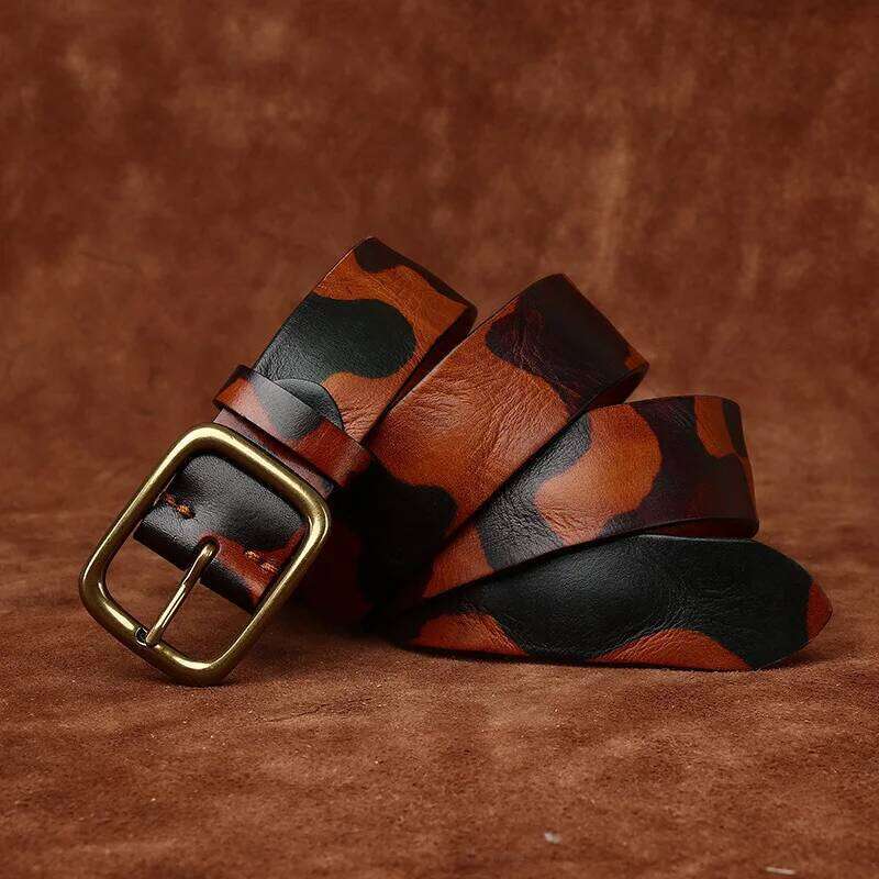 3.8CM Pure Thick Cowhide High Quality Genuine Leather Belts for Men Brand Strap Male Brass Buckle Camouflage Jeans Cowboy Cintos Z260226