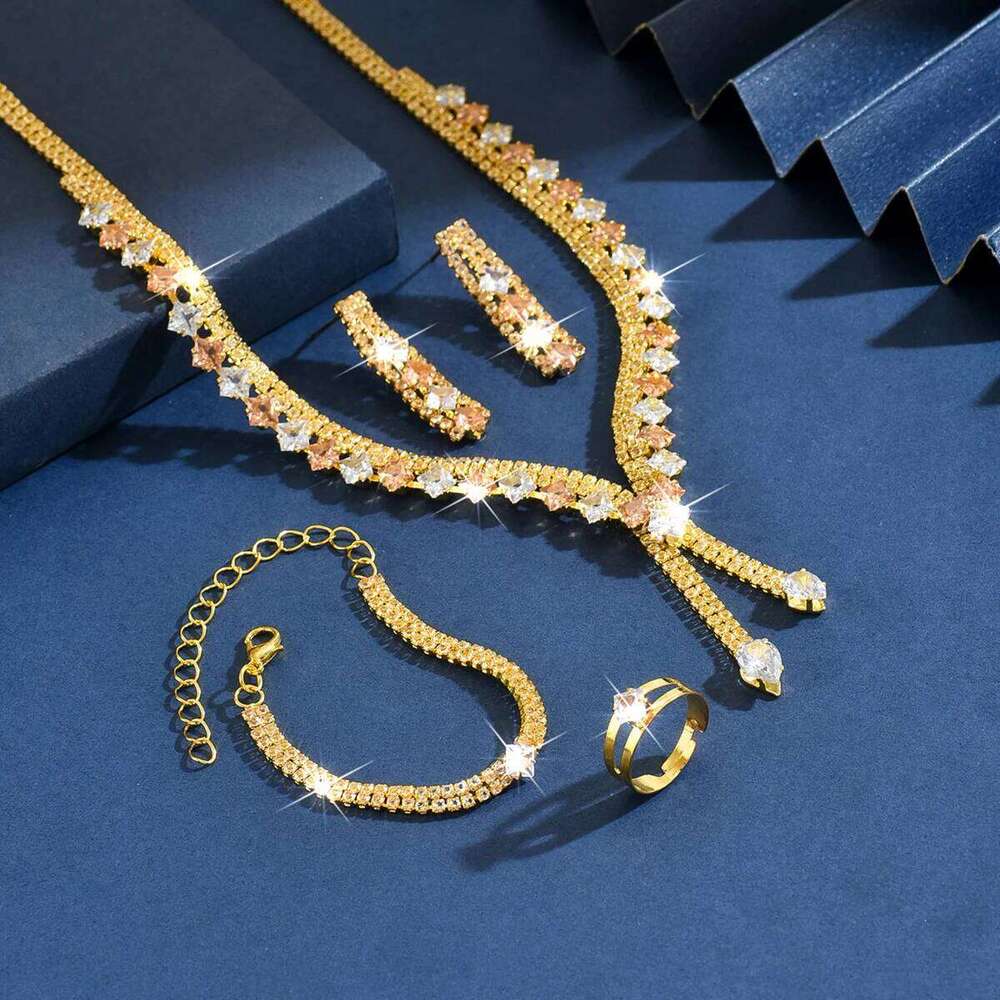 Simple and elegant, high-quality gold necklace, earrings, bracelet, ring, four piece set. New products are selling well Z260313