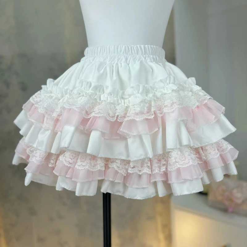 Sweet Kawaii Lolita Style Princess Vintage Cake Skirt Women Cute Lace Ruffles Party Mini Skirts Harajuku Y2k Faldas Mujer M260314