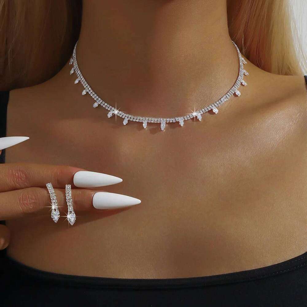 Europe America's best-selling rhinestone tassel simple and elegant necklace set, bridal jewelry, wedding jewelry Z260313