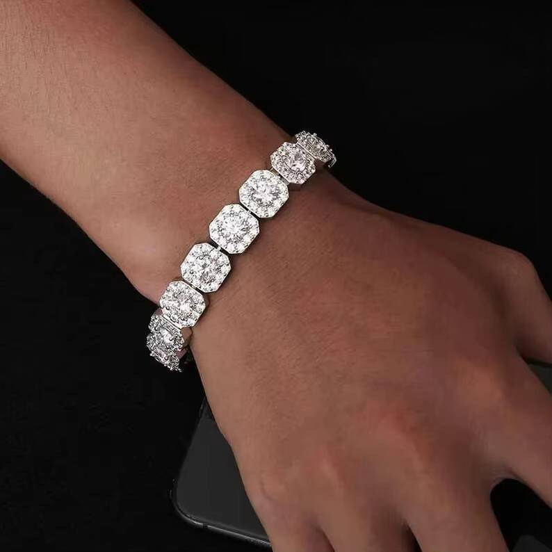 Popular Iced Out Jewelry Handmade Setting 10mm Moissanite Diamond Candy Bracelet S925 Moissanite Hip Hop Bracelet Jewelry