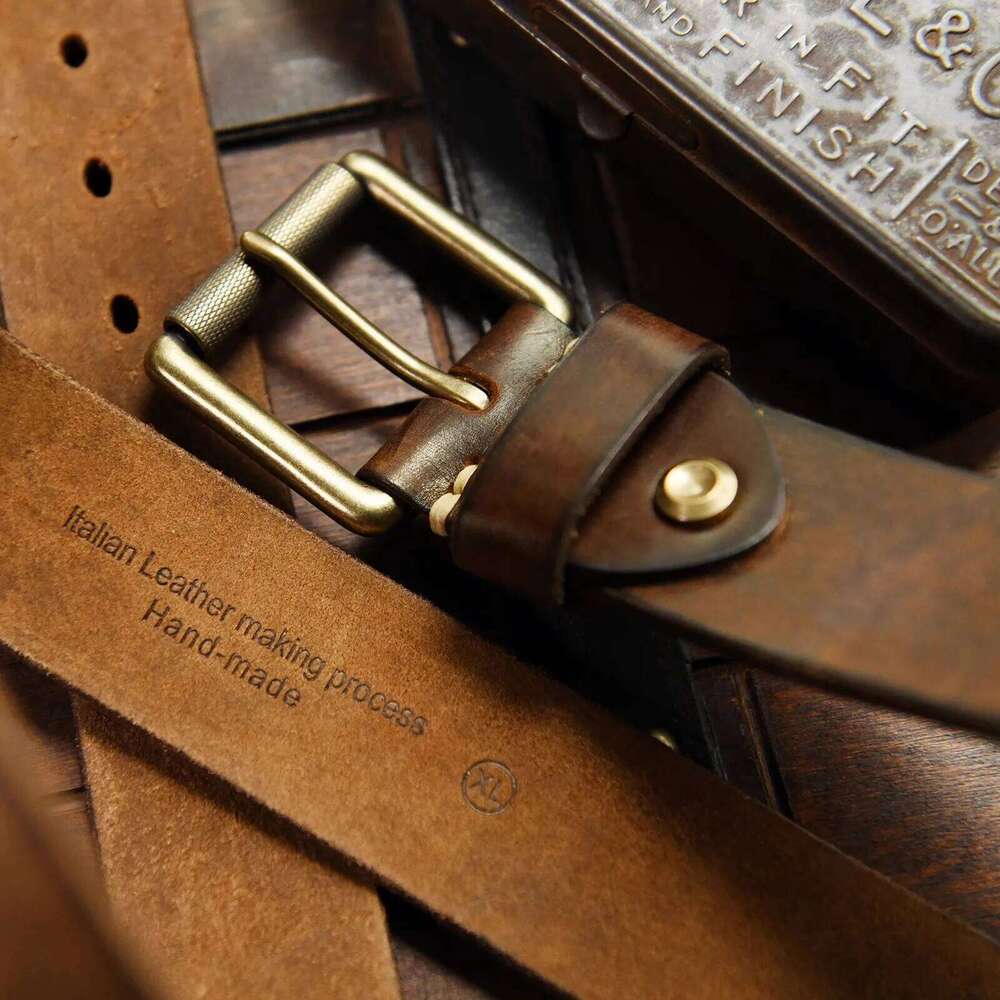 4cm Wide American Handmade Extra Thick Cowhide Men's Vintage Brass Pin Buckle Genuine Leather Jeans Tooling Motorcycle Belt Z260226