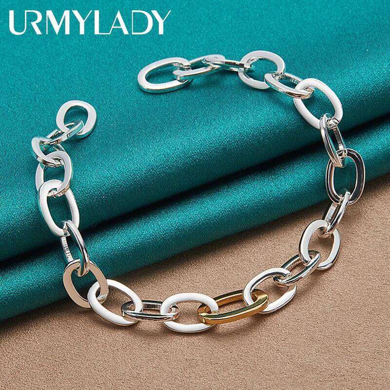 URMYLADY 925 Sterling Silver Gold Chain Ring Circle Bracelet Charm Wedding Engagement Party For Woman Man Fashion Jewelry Z260313