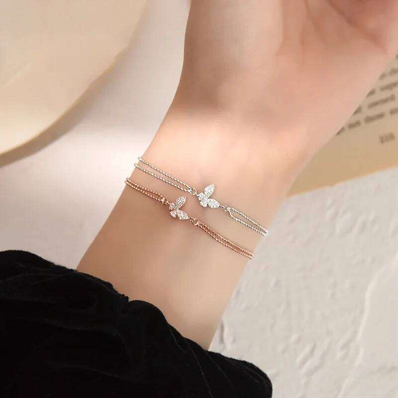 Sweet Shining Zircon Butterfly For Women Anti-allergic Silver Color Chain Bracelet With S925 Stamp Gift S-B401 Z260313