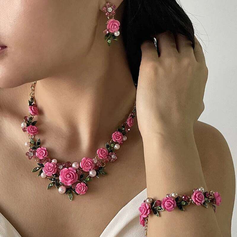 Flower Pearl Necklaces Earrings Bracelets Sets Alloy Woman High End Versatile Necklace Earring Bracelet Charm Jewelry Set Z260313