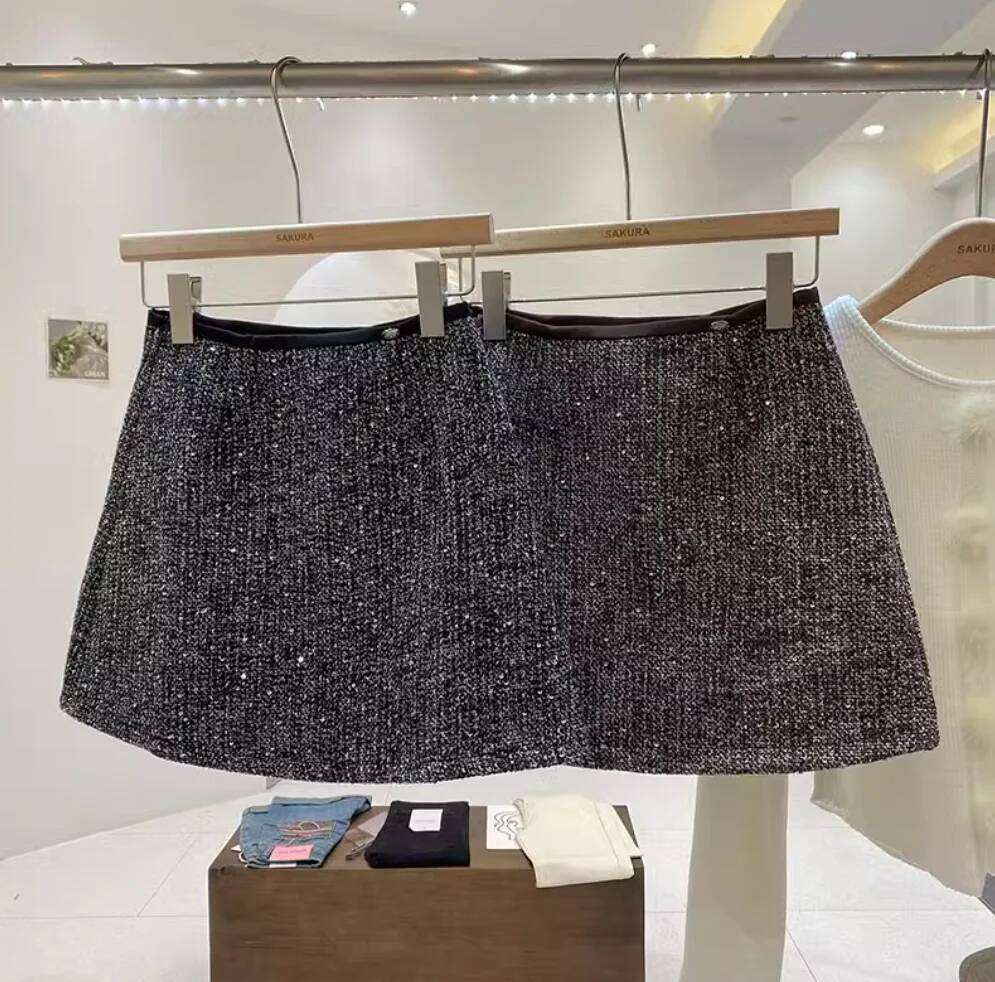 New Fashion Sexy High Waist Sequined Solid Color Slim Fit Above Knee Mini A-line Skirt For Women,2 Colors Z260314