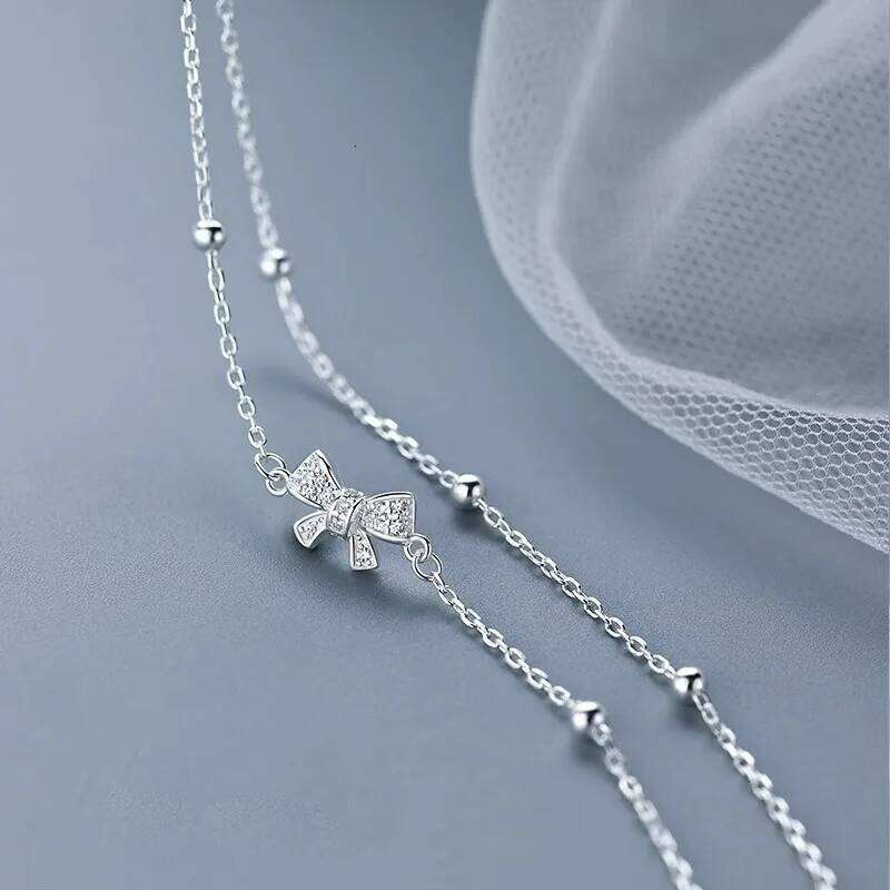 925 Sterling Silver Double Layer Bead Bracelets For Women Retro Korean Zircon Bowknot Chain Bracelet Party Jewelry Z260313