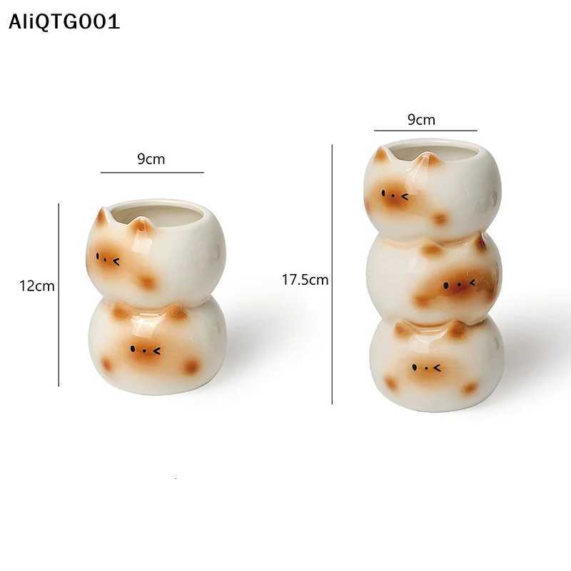 Ceramic Siamese Cat Flower Pot Living Room Bedroom Decorative Ornaments Creative Flower Arrangement Storage Holder Y260314
