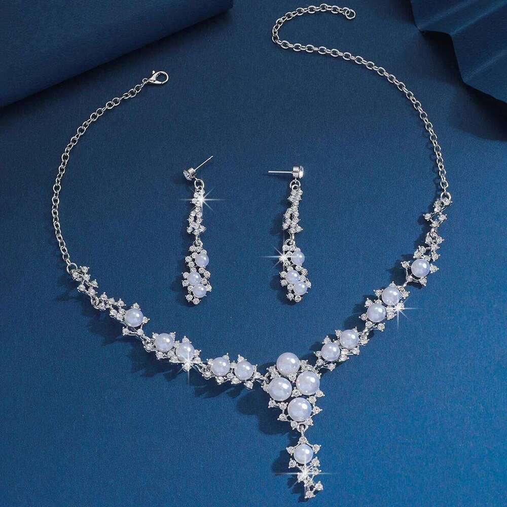 3PC Women's Fashion Imitation Pearl Necklace Earrings Jewelry Set Suitable for Wedding, Party, Festival Gifts Z260313