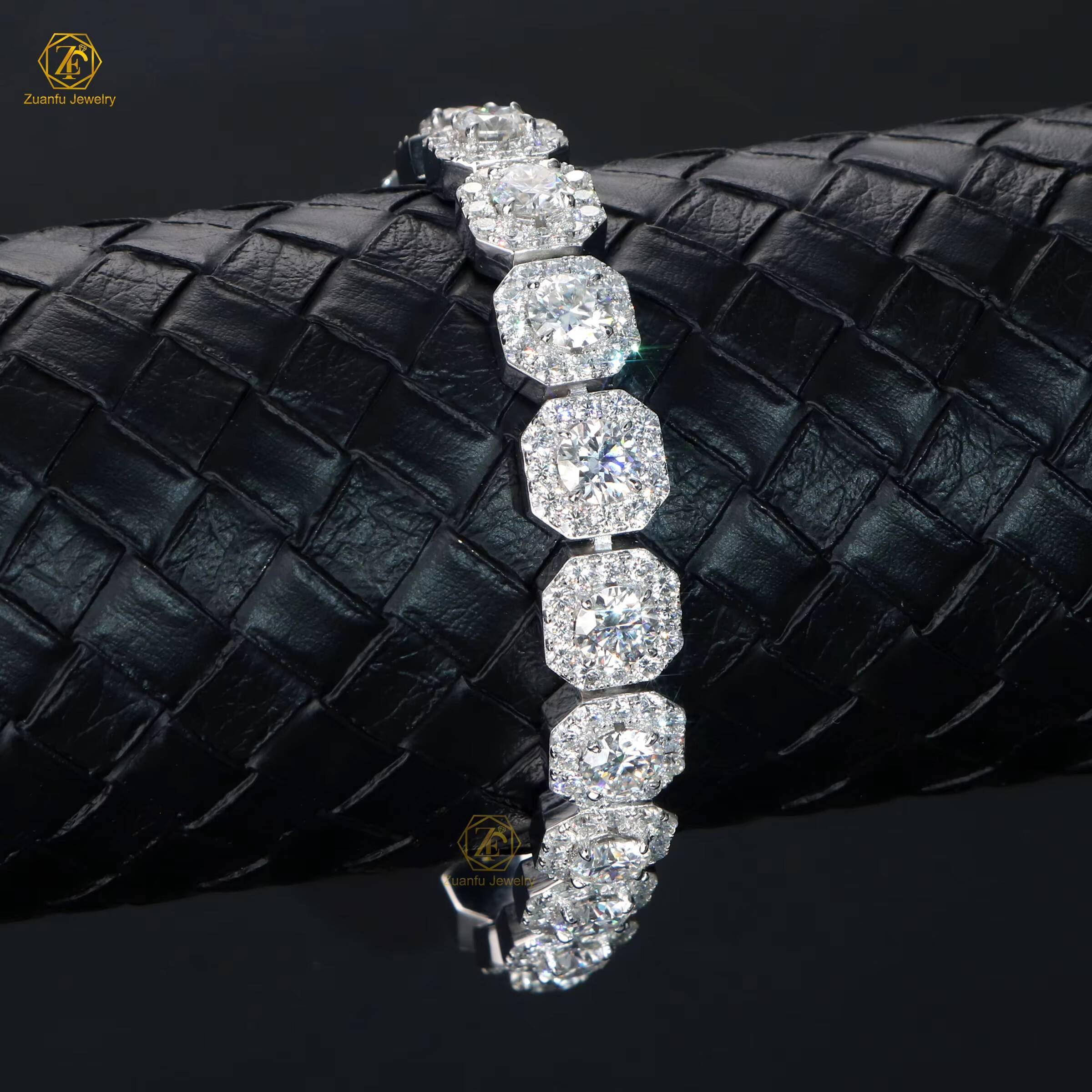 Iced Out 925 Silver D VVS1 Moissanite Chain Hip Hop Jewelry 11mm Square Shape 65mm Moissanite Cluster Tennis Bracelet