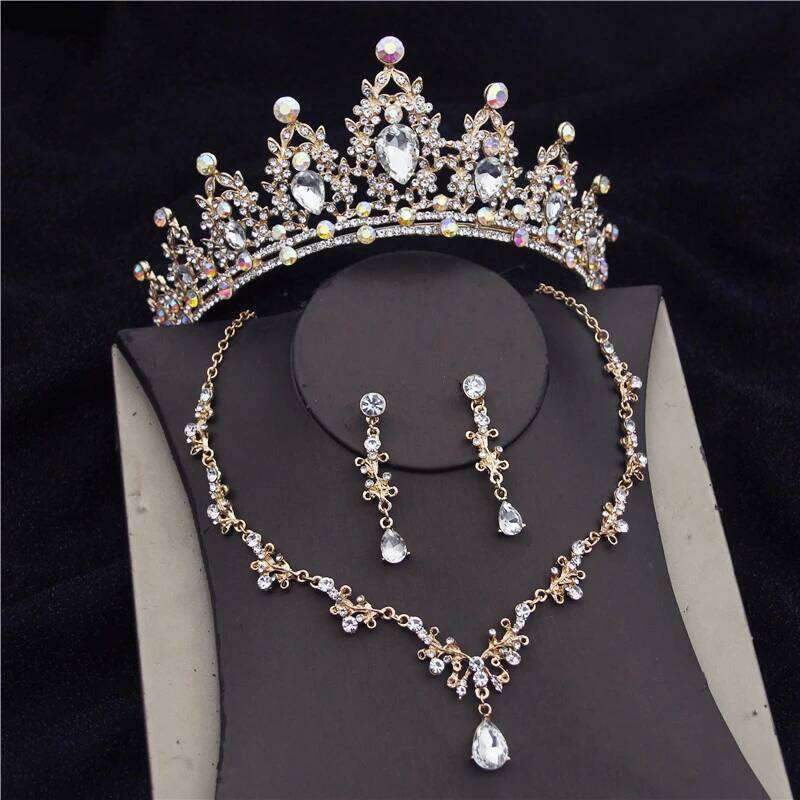 Water Drop Crystal Bridal Sets Women Bride Tiara Crowns Earring Necklace Set Princess Wedding Dress Jewelry Accessories Z260313