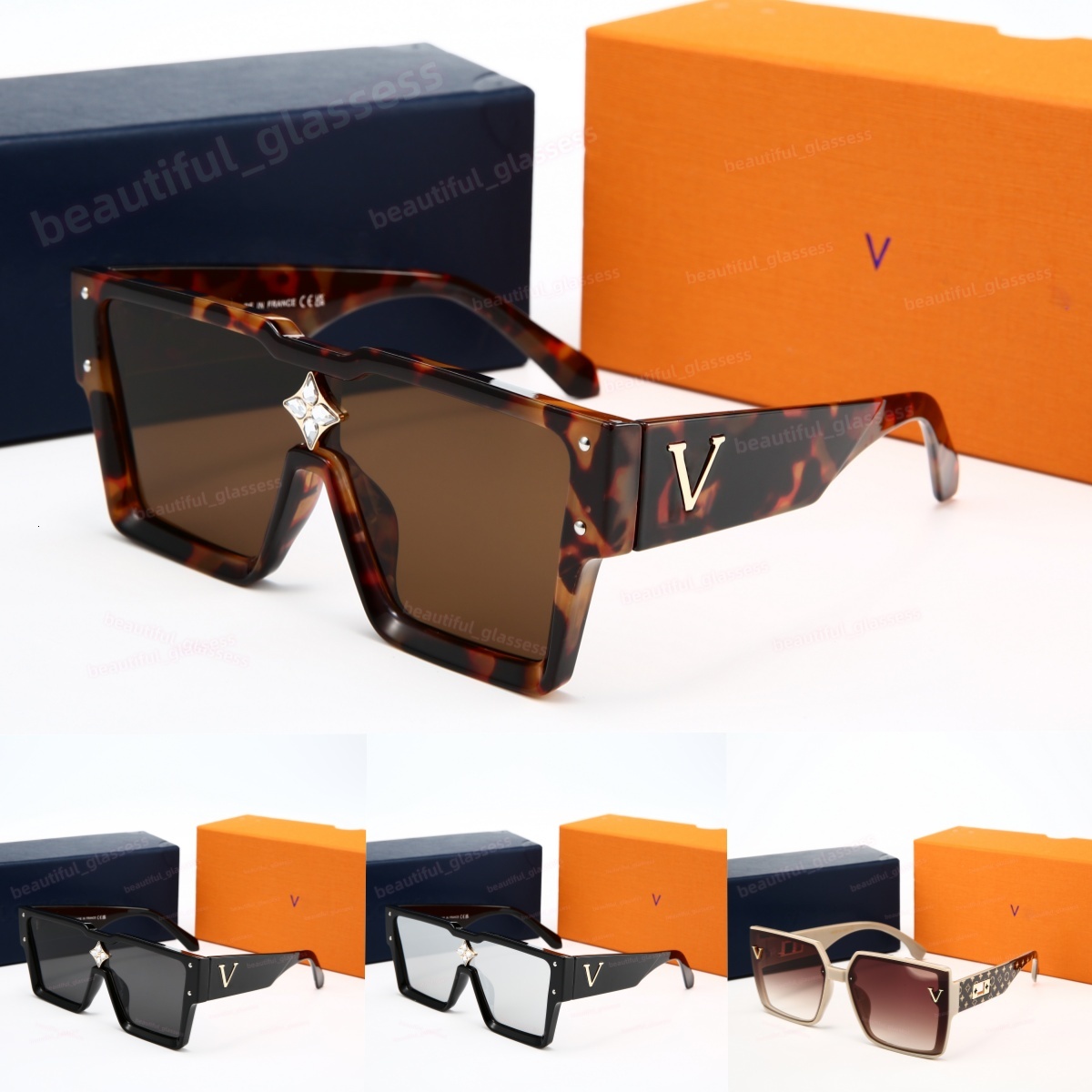 V Accent Monogram Sunglasses Designer Sunglasses Oversized Square Frame Glasses UV400 Polarized for Women Men
