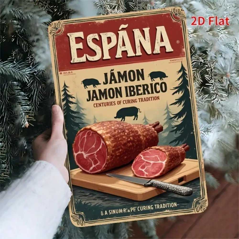 Spanish Jamon Metal Sign Iberico Ham Wall Decor Rustic Kitchen Art Vintage Iron Sign D260314