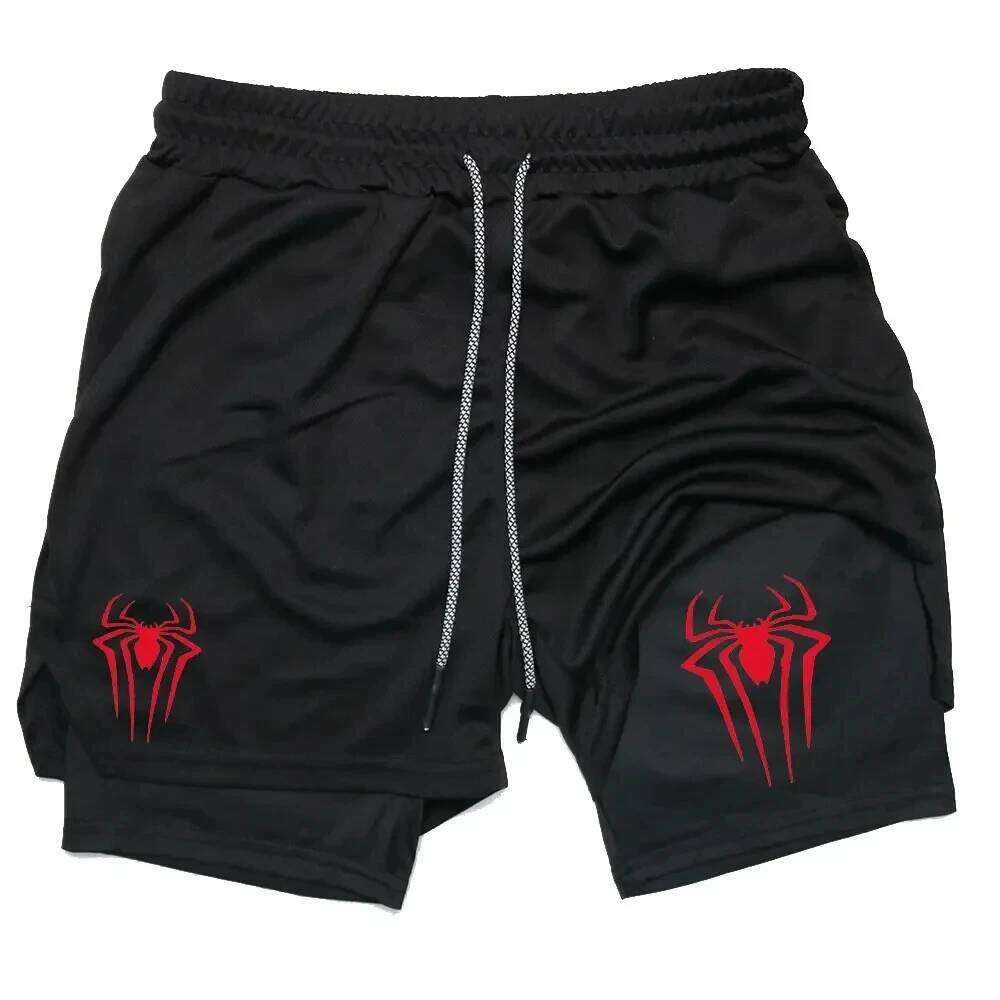 2-in-1 men's spider print casual tight fitness running sports shorts Z260314
