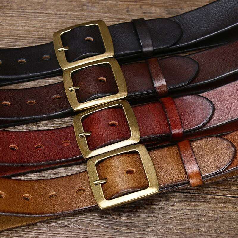 3.8cm Width Thick Retro Cowhide Genuine Leather Belt Men Solid Brass Copper Pin Buckle Belts Male Strap For Jeans Z260226