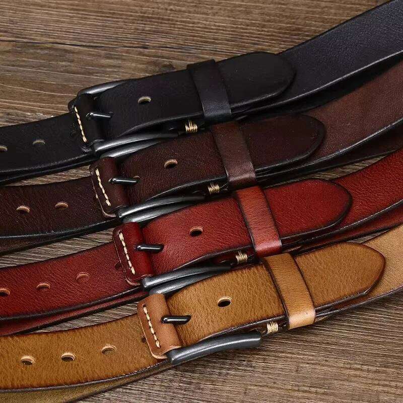 3.8cmNatural Genuine Male Quality Material Sturdy Steel Buckle Original Leather for Jeans Vintage Cowhide Belt Z260226