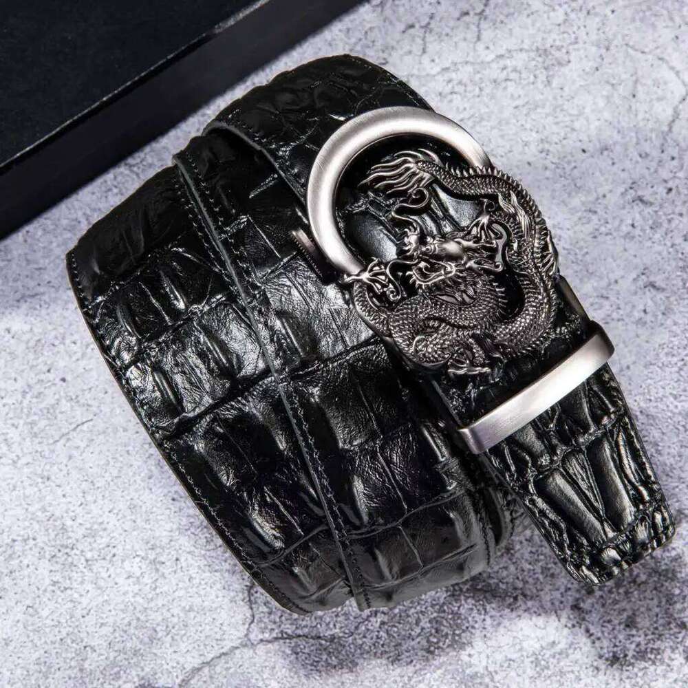 Black Crocodile Pattern Leather Mens Belts Dragon Automatic Buckles Ratchet Vintage Waistband Belt for Men Jeans Dress Z260226