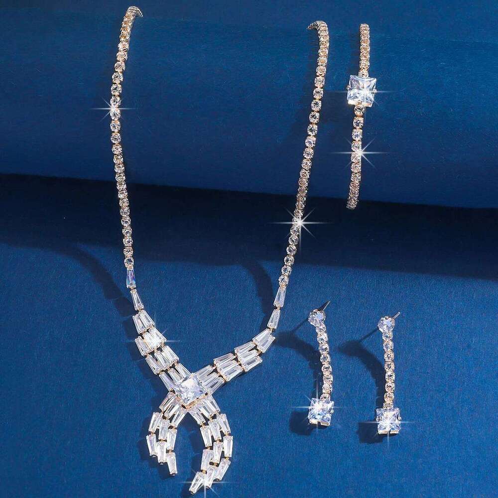 4PC Women's Fashion Geometric Cross Necklace Earrings Bracelet Jewelry Set Suitable for Wedding, Party, Festival Gifts-8509 Z260313