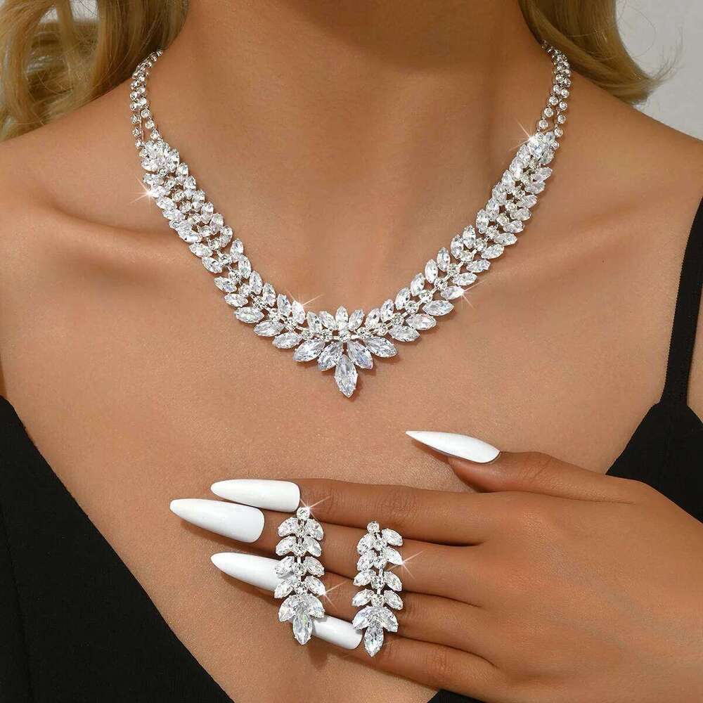 3PC Women's Fashion Zircon Water Drop Necklace Earrings Jewelry Set Light Luxury Wedding Party Festival Gift-8564 Z260313