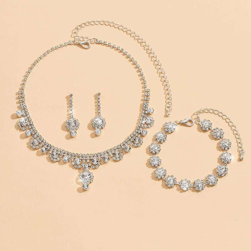 4pcs fashionable rhinestones, flower collarbone necklaces, earrings, bracelets, jewelry sets, women's dress accessories Z260313