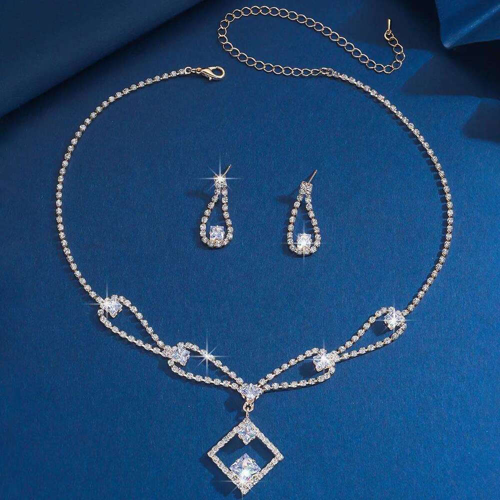 Shiny Crystal Jewelry Women Silver Plated Cubic Zirconia Necklace Earrings Set Party Wedding Bridal Evening Accessories Z260313