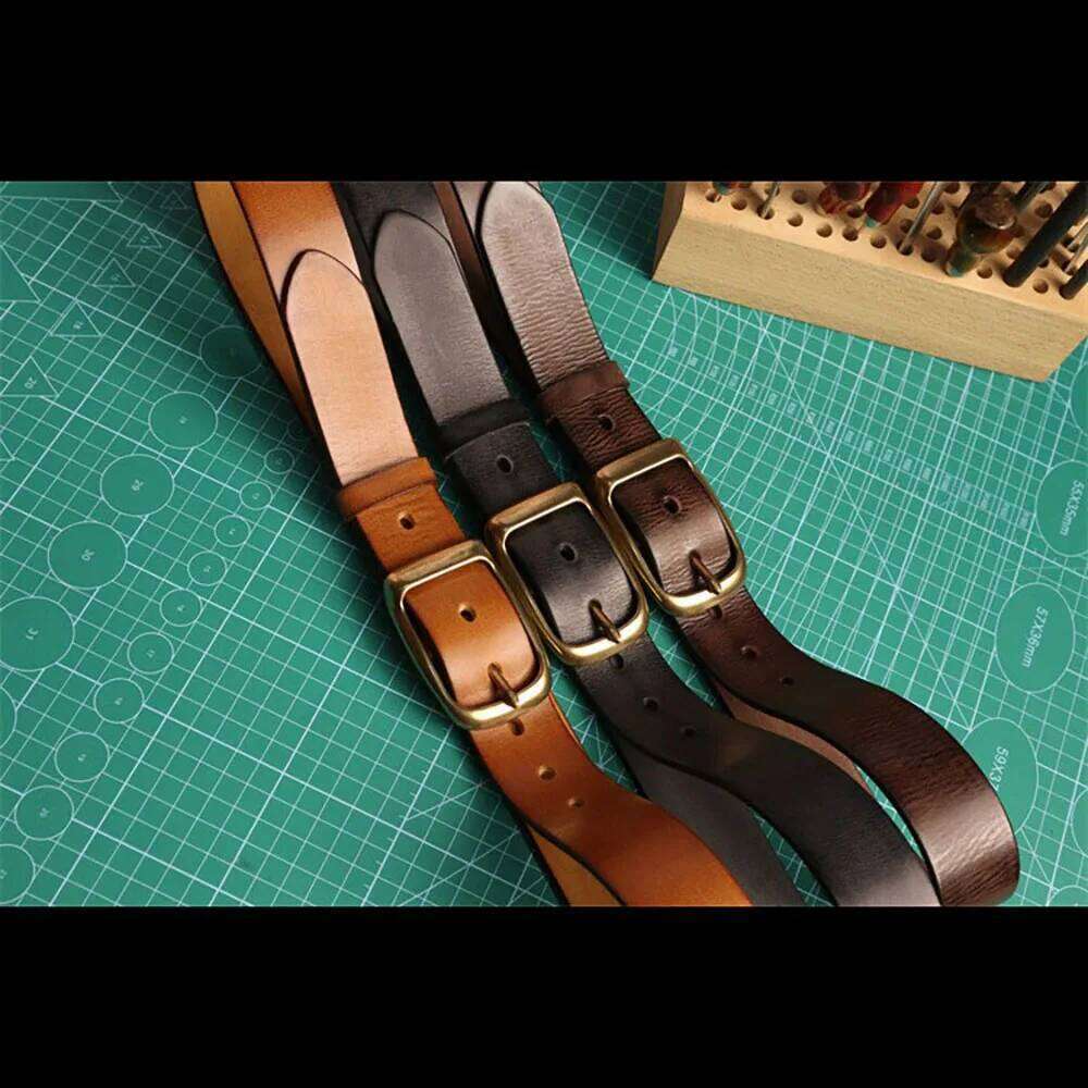 Fashion Vintage Hard-Hitting Men's Belt with Brass Buckle in American Style, 3.8cm Wide, Made of Top-Grain Leather Z260226