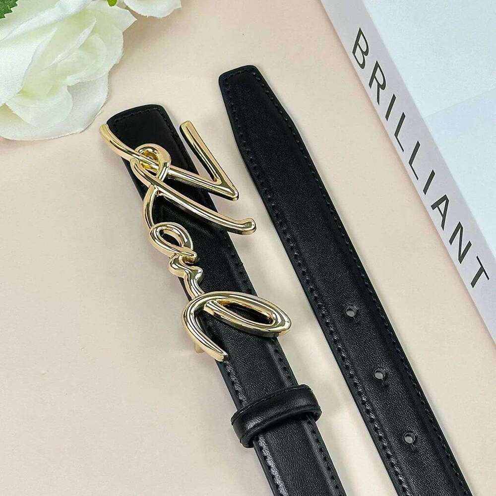 PU Leather Belt with Wavy Letter Alloy Buckle Fashionable Durable Women's Accessory for Casual And Formal Wear Z260226