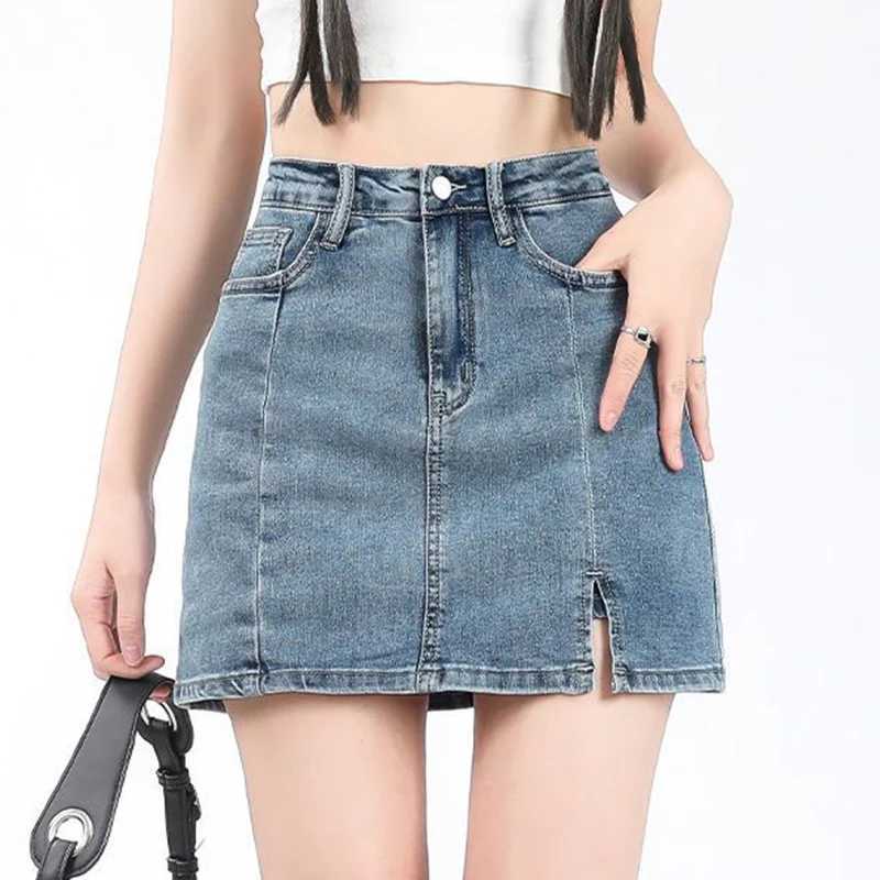 Women Chic High Waist Jeans Skirts s Korean Elastic Denim Mini Dress Lady Fashion Designer Wrap Hips Skirts M260314