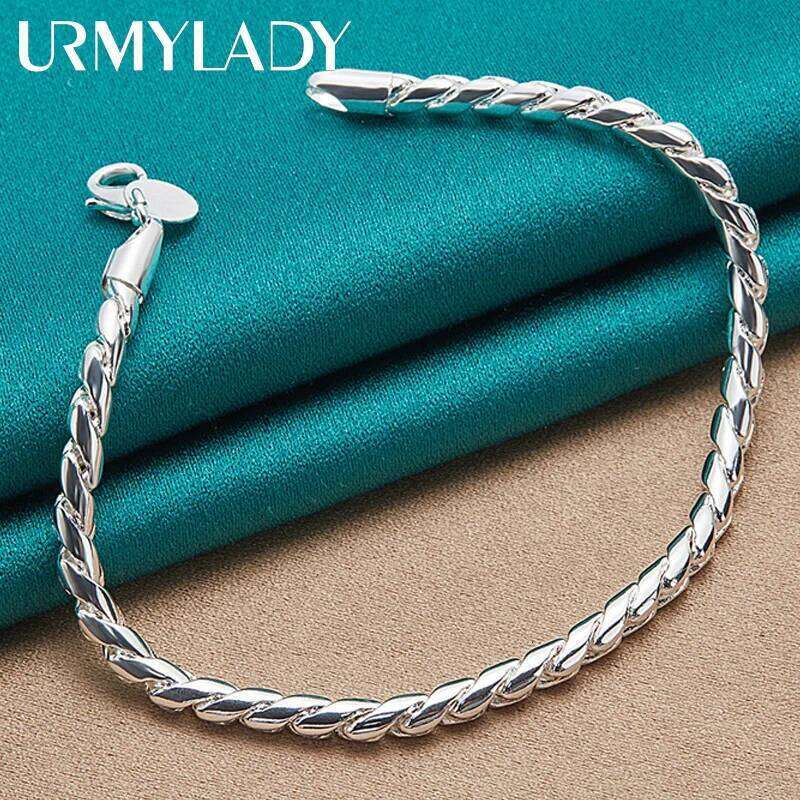 URMYLADY 925 Sterling Silver 4MM Cord Chain Bracelet For Women Men Wedding Party Fashion Jewelry Z260313