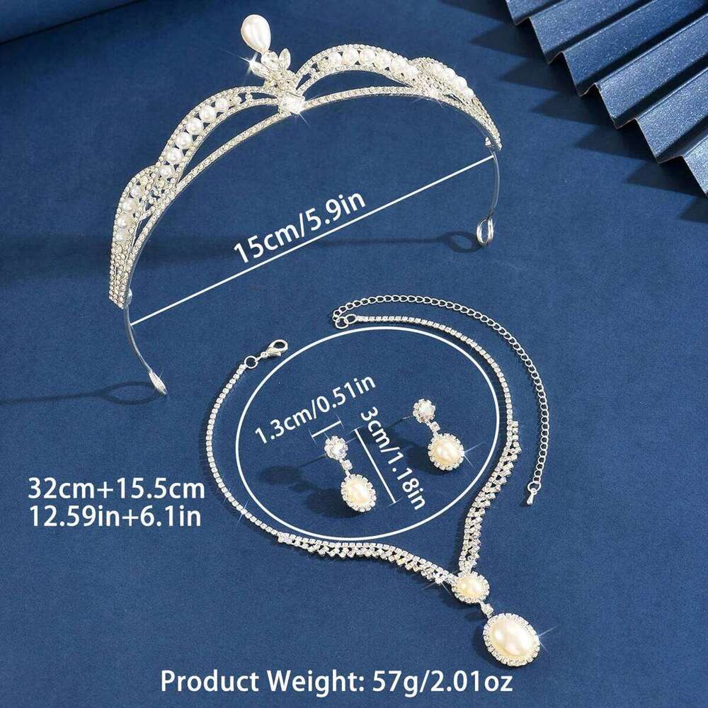 Ladies' fashion imitation pearl palace style crown necklace earrings jewelry set, wedding, party, holiday gifts Z260313