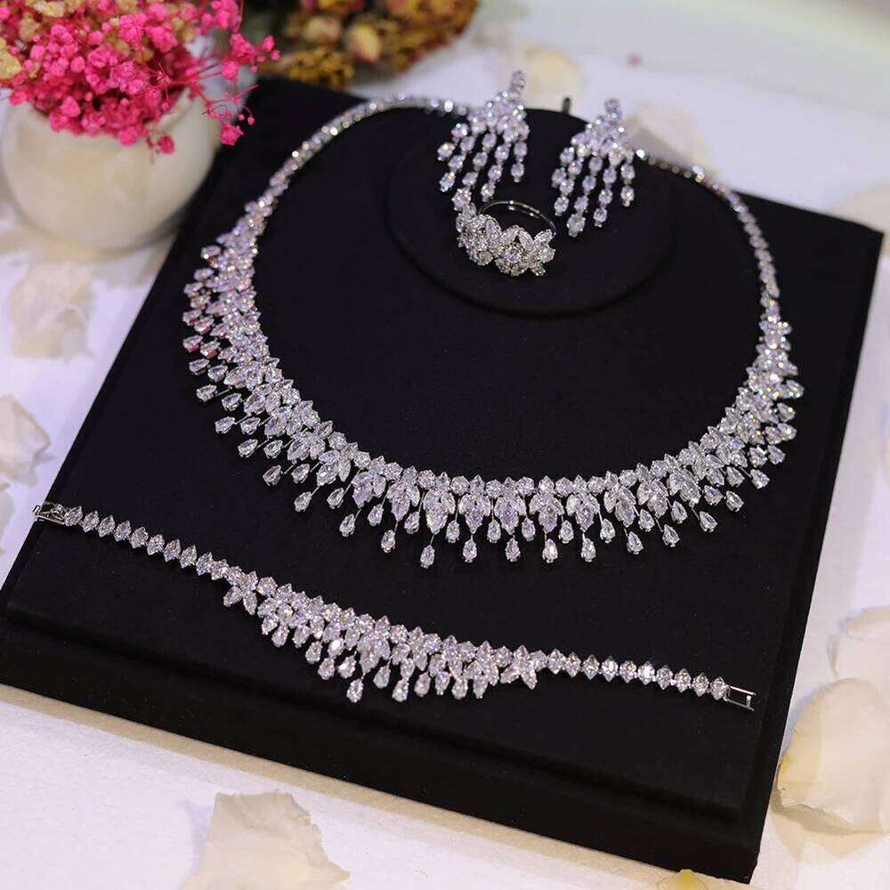 Sparkling Bridal Necklace Full Zircon Jewelry Sets For Women Party, Luxury Dubai Nigeria Wedding Bridesmaids Accessories Z260313