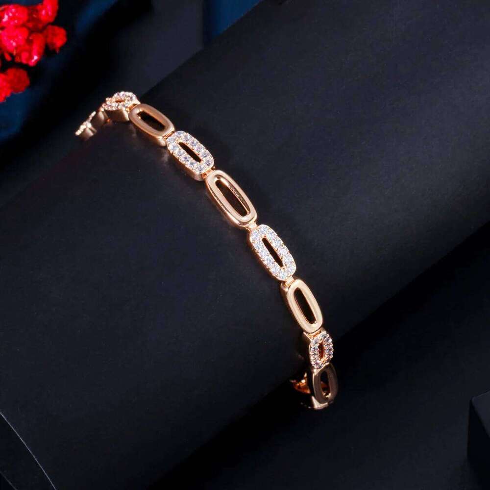 Pera Noble 585 Rose Gold Color CZ Zircon Round Shape Connected Tennis Bracelets for Women Fashion Brand Jewlery Accessories B189 Z260313