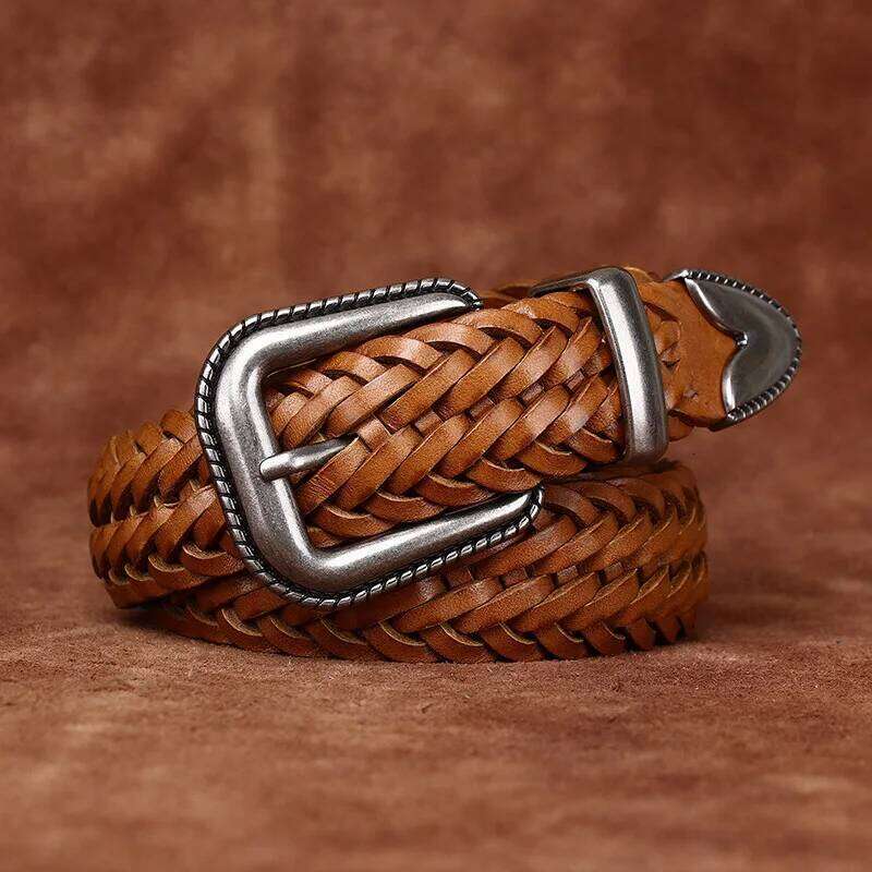 3.2CM Cowhide High Quality Genuine Leather Belts for Men Women Hand Woven Belt Strap Male Pin Buckle Jeans Cowboy Cintos Luxury Z260226