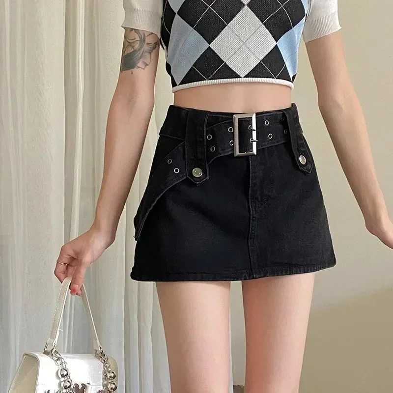 Ins Summer Women High Waist Shorts Skirts s Vintage Sexy Nightclub Denim Dress Female Stripper Dance Black Blue Jeans Skirts M260314