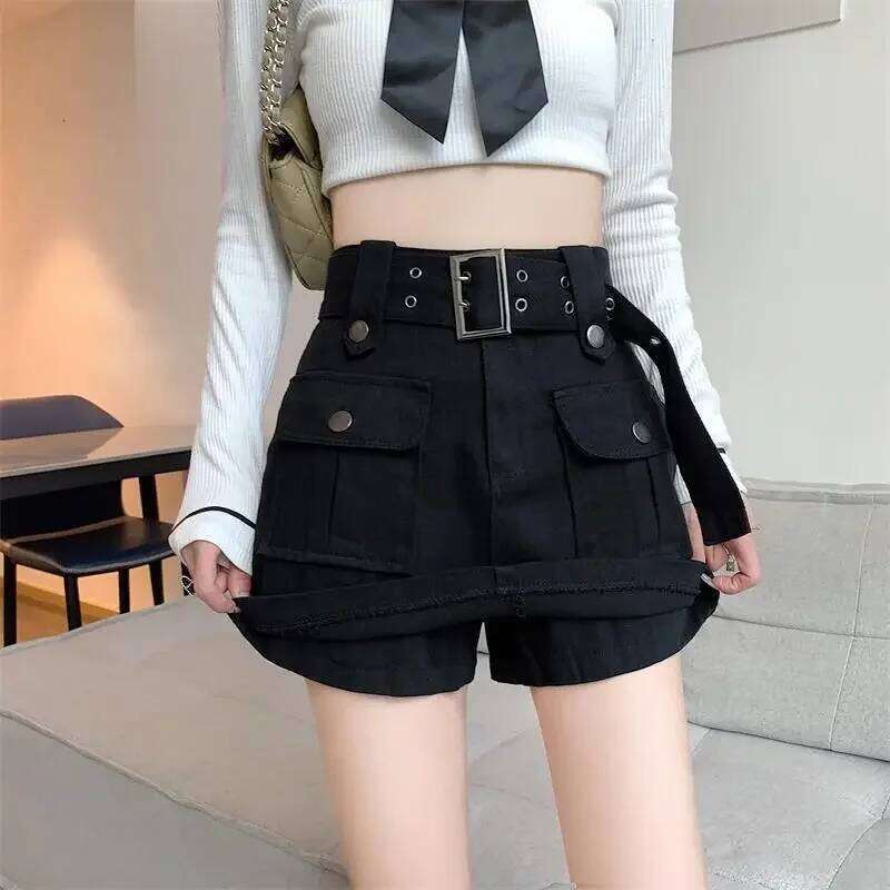 Women Mini Denim Skirts Multi Pockets Streetwear Personal Cool Ladies High Waisted A-line Wrap-around Cargo Skirt 2025 New Z260314