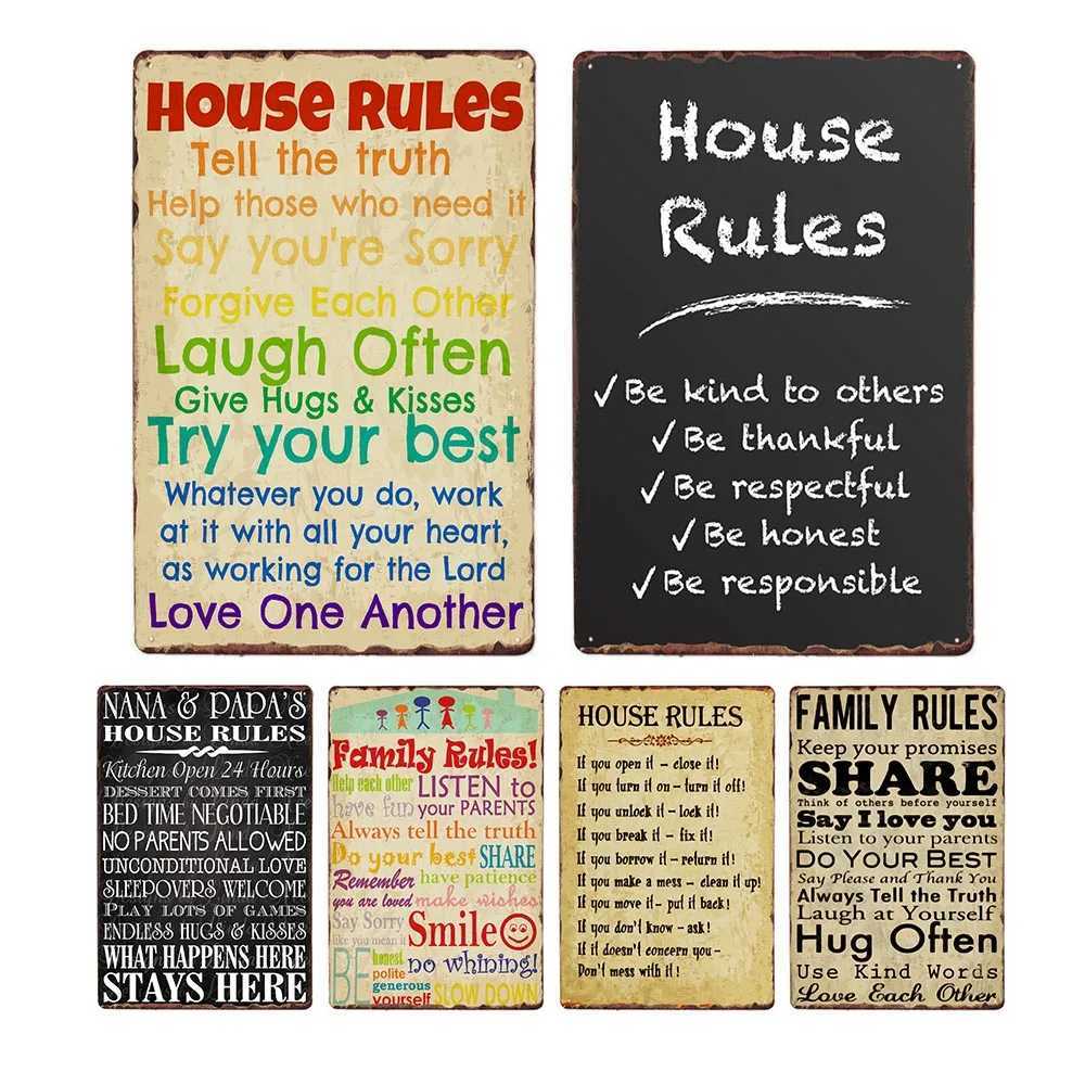 House Rules Signs Tin Metal Retro Plate Home Decor Family Rules Bedroom Living Pub Club Cafe Vintage Poster Decoration 20x30cm D260314