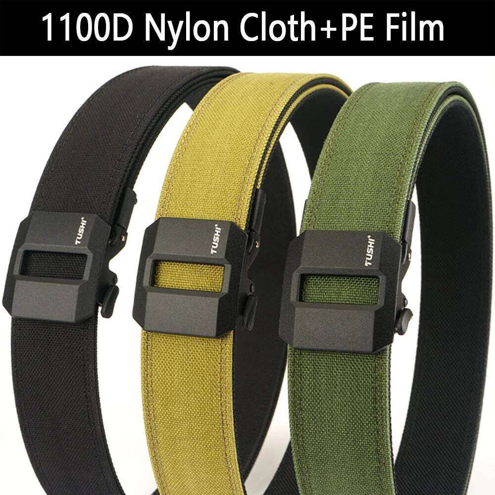 TUSHI Hard Gun for Men Metal Automatic Buckle Thick Nylon Military Casual Belt IPSC Girdle Male Z260226