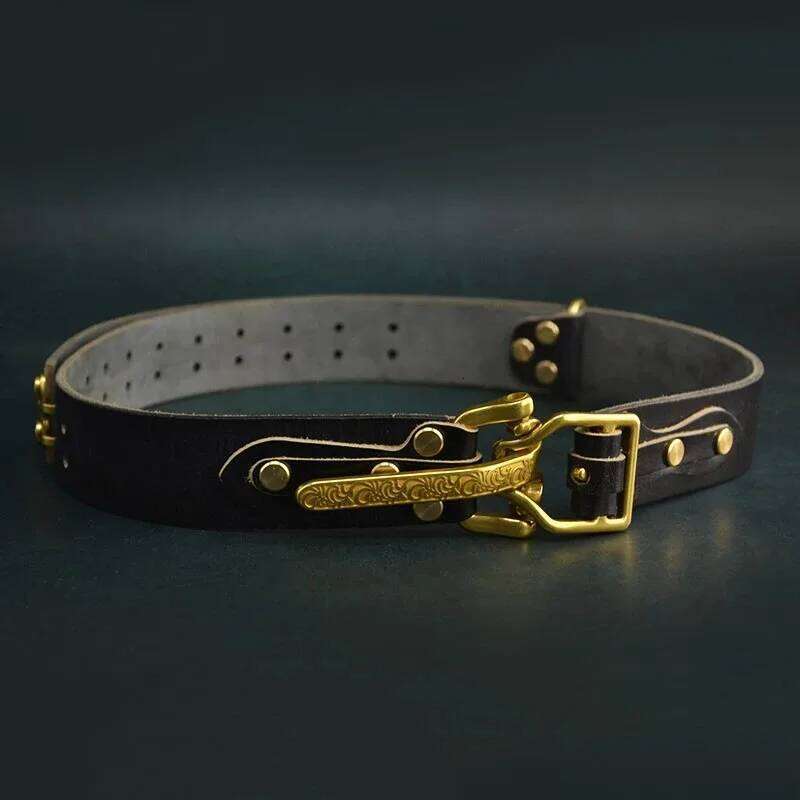 Handmade Pure Cowhide Littleton Cavalry Genuine Leather Belt, Personalized Vintage Brass Buckle Cowskin Knight Belts Z260226