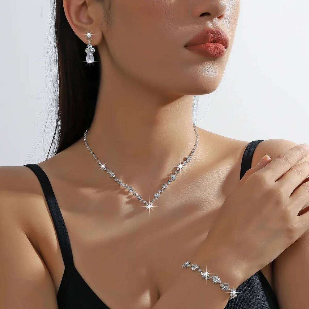 FYUAN Exquisite Black Silver Color Crystal Necklace Bracelet Long Tassel Rhinestone Earrings for Wedding Jewelry Sets Z260313