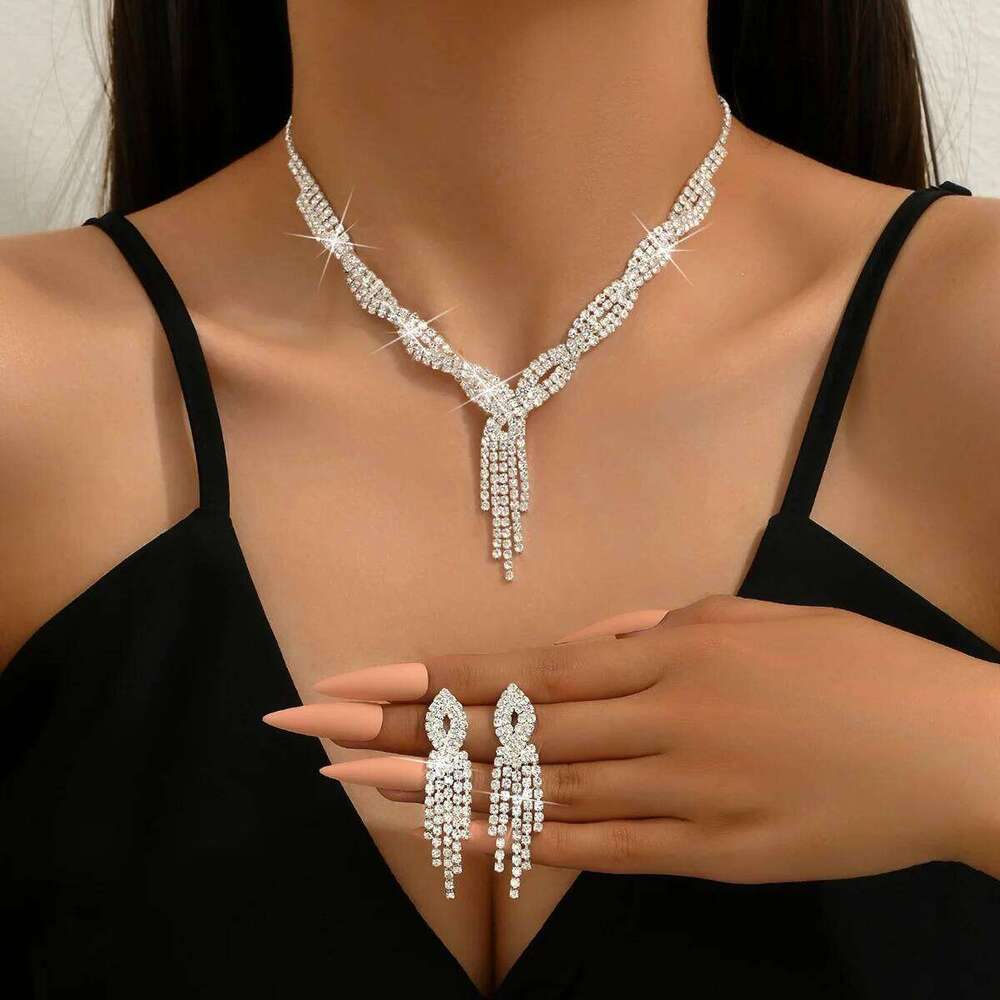3PC Women's Fashion Copper Inlaid Claw Chain Hollow tassel Necklace Earrings Jewelry Set Wedding Banquet Party Holiday Gift-8133 Z260313