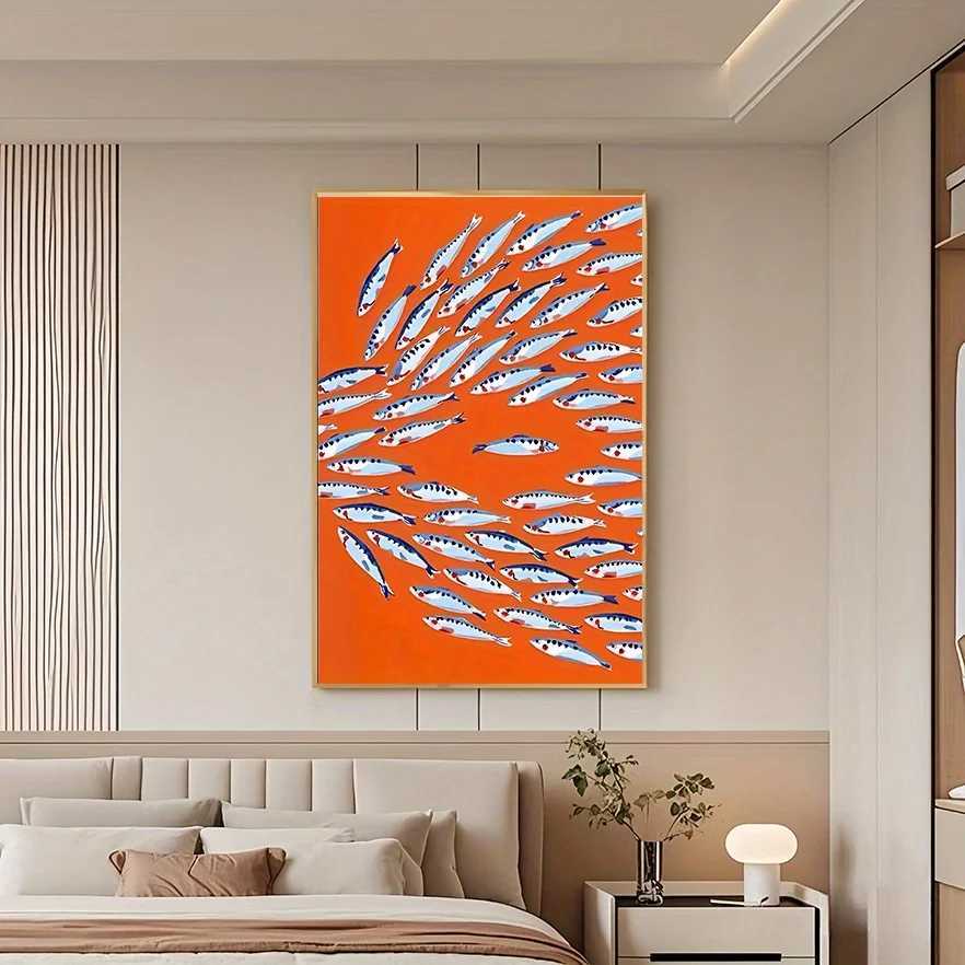 1pc Abstract Sardine Fish Canvas Art Print - 3149x4724 Frameless Waterproof Wall Decor for Living Room Bedroom Office Din D260314