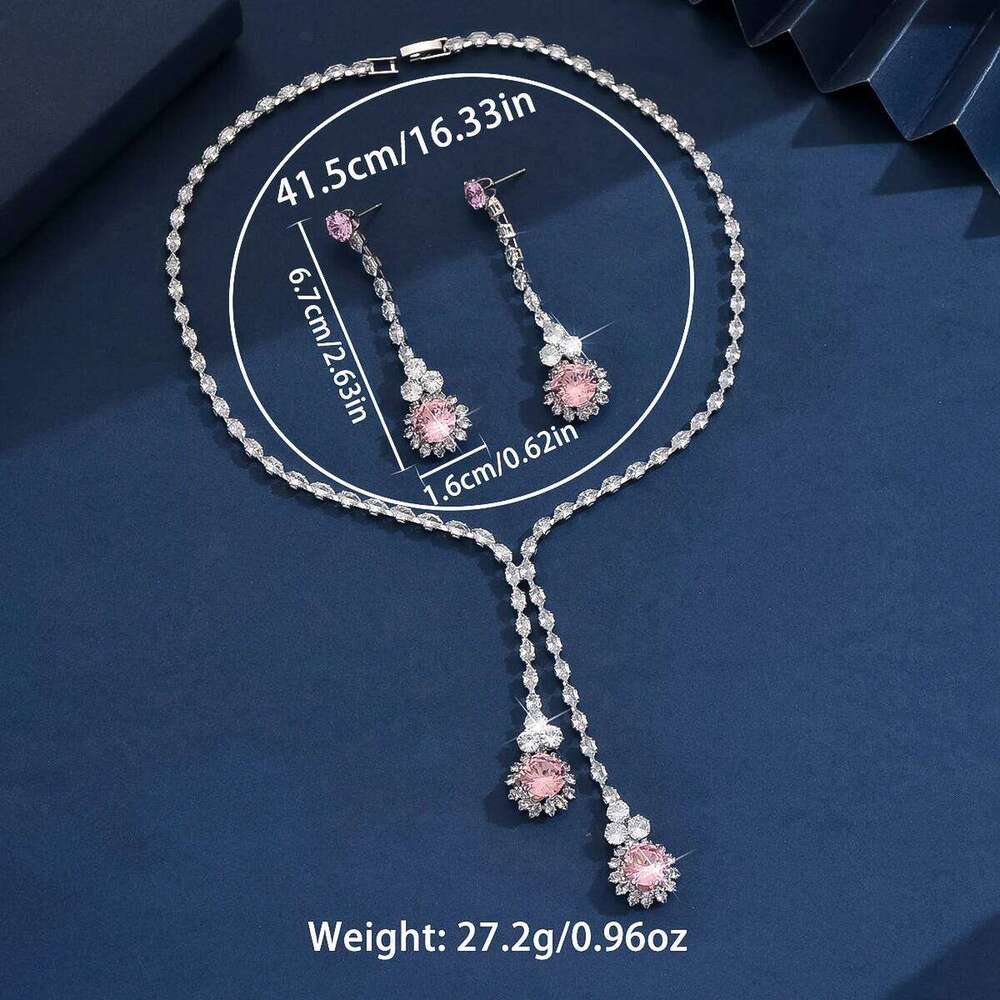 3PC Women's Fashion Zircon Series Pink Flower Necklace Earrings Jewelry Set Suitable for Wedding, Party, Festival Gifts-8582 Z260313