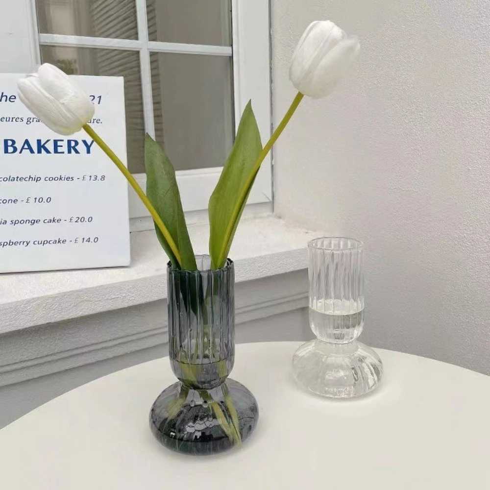 Nordic Creative Glass Vase Simple Transparent Vase Water Nourishing Flower Arrangement Living Room Decoration Modern Home Decor Y260314