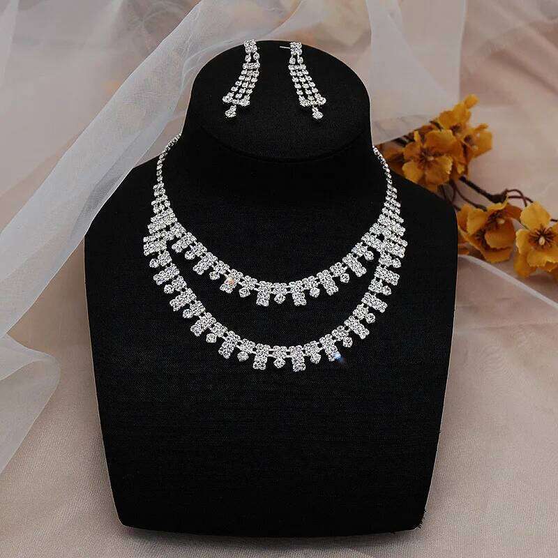 FYUAN Multilayer Geometric Rhinestone Earrings For Women Crystal Necklace Wedding Bride Jewelry Sets Accessories Z260313