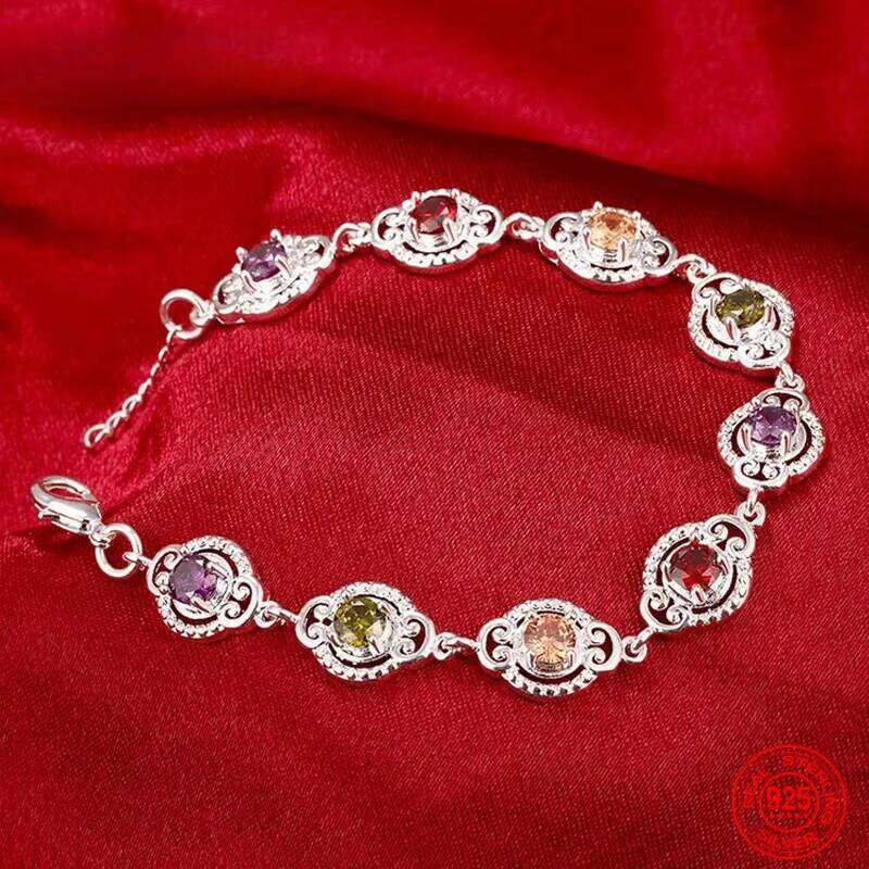 Fine 925 Sterling Silver Fashion Crystal Charm Bracelet Bangle For Women lady wedding party lover gift Jewelry Party Gifts Z260313